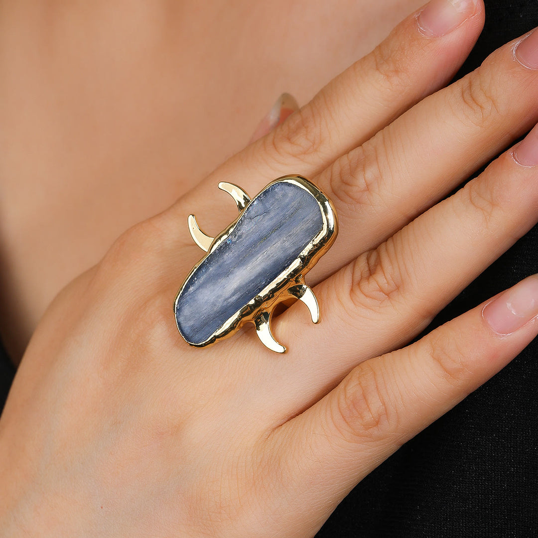 Bague ajustable de guérison à double lune en cyanite Olivenorma