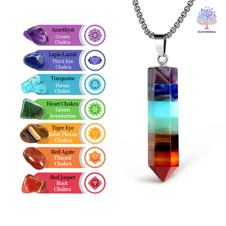 Collier en cristal hexagonal avec pierres précieuses chakra