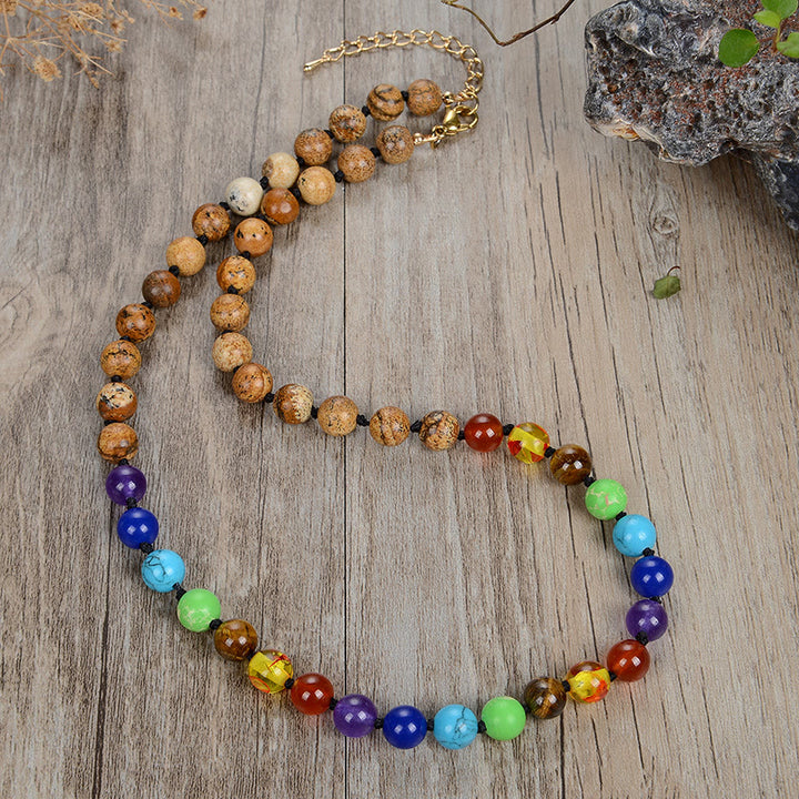 Collier de perles porte-bonheur en pierre naturelle Olivenorma 7 chakras