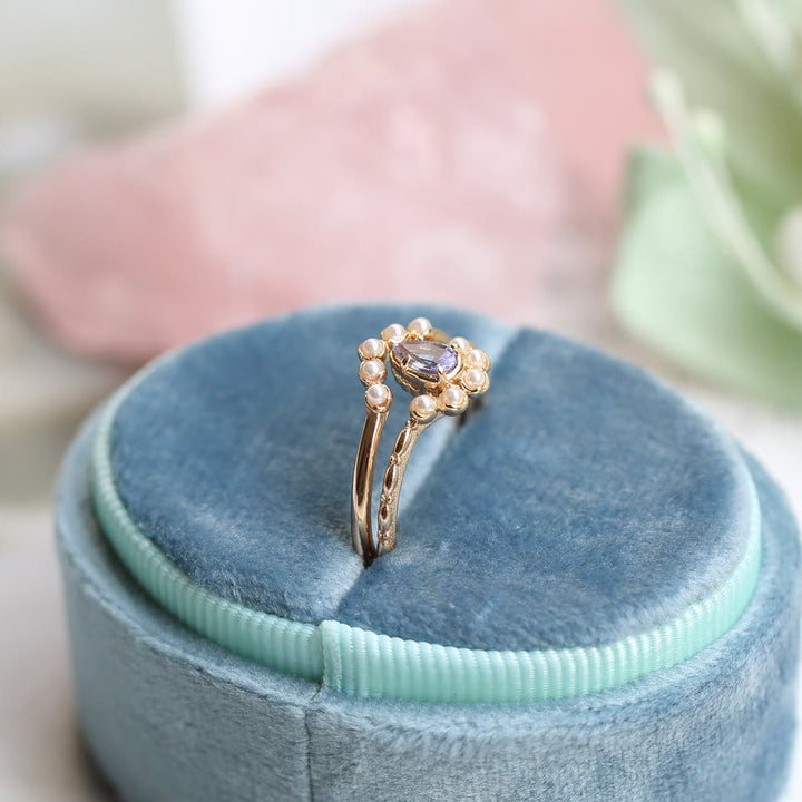 Bague double couche en forme de larme avec saphir et perle S925 Olivenorma