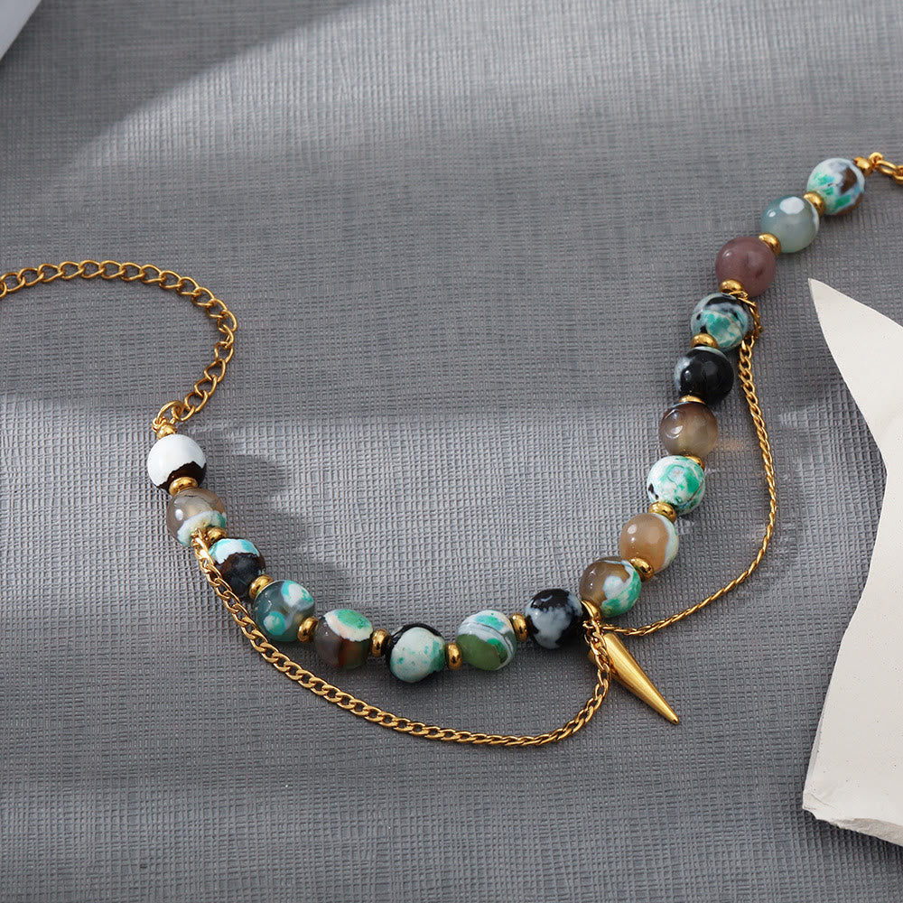 Bracelet Olivenorma en acier inoxydable 18 carats avec turquoise africaine multicolore