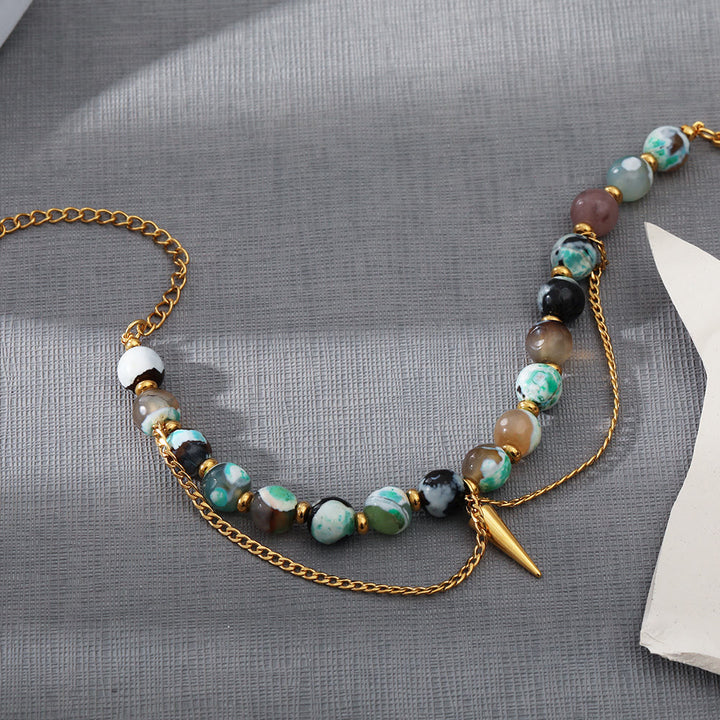 Bracelet Olivenorma en acier inoxydable 18 carats avec turquoise africaine multicolore