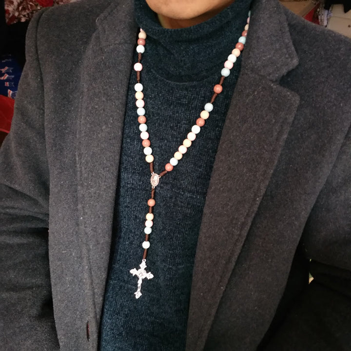 Collier chapelet et médaille de Marie avec perles colorées Olivenorma