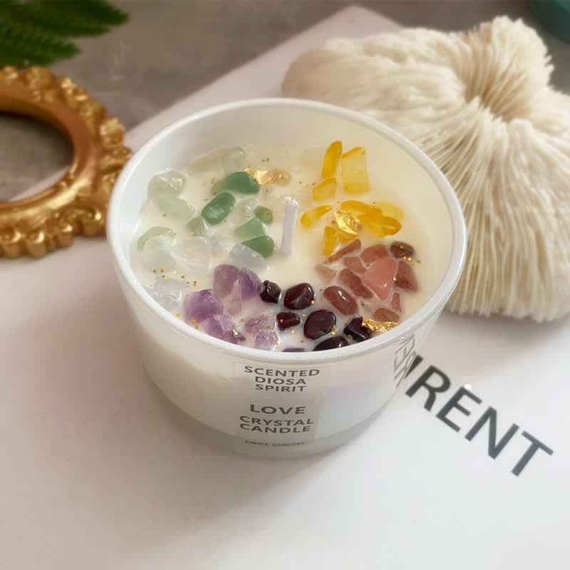 Bougie d'aromathérapie en cristal naturel faite à la main - Roses de jardin