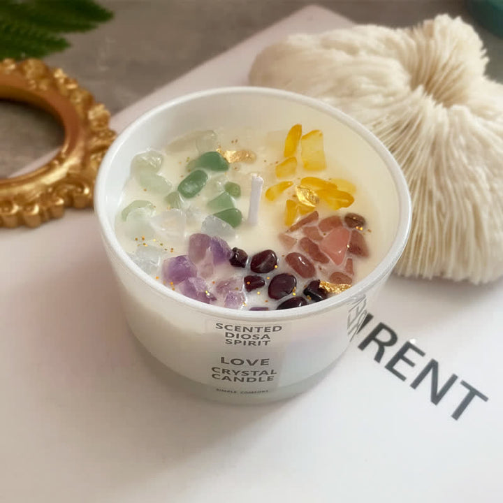 Bougie d'aromathérapie en cristal naturel faite à la main - Roses de jardin
