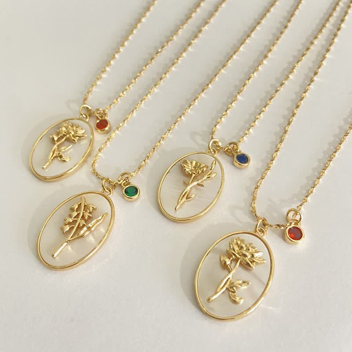 Collier avec pierre de naissance et fleur de naissance Olivenorma