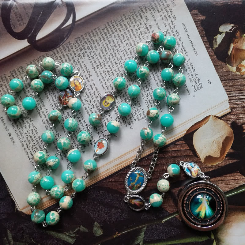 Collier chapelet de la Miséricorde de la Vierge Marie en pierre empereur Olivenorma