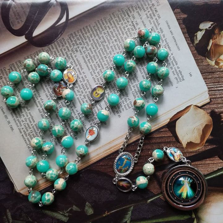 Collier chapelet de la Miséricorde de la Vierge Marie en pierre empereur Olivenorma