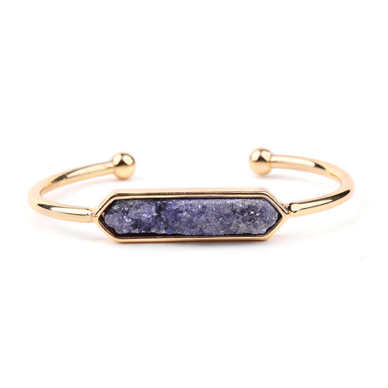 Bracelet manchette en cuivre et métal avec grappe de cristaux naturels Olivenorma