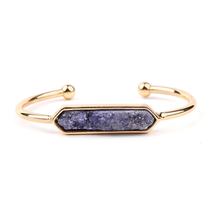 Bracelet manchette en cuivre et métal avec grappe de cristaux naturels Olivenorma