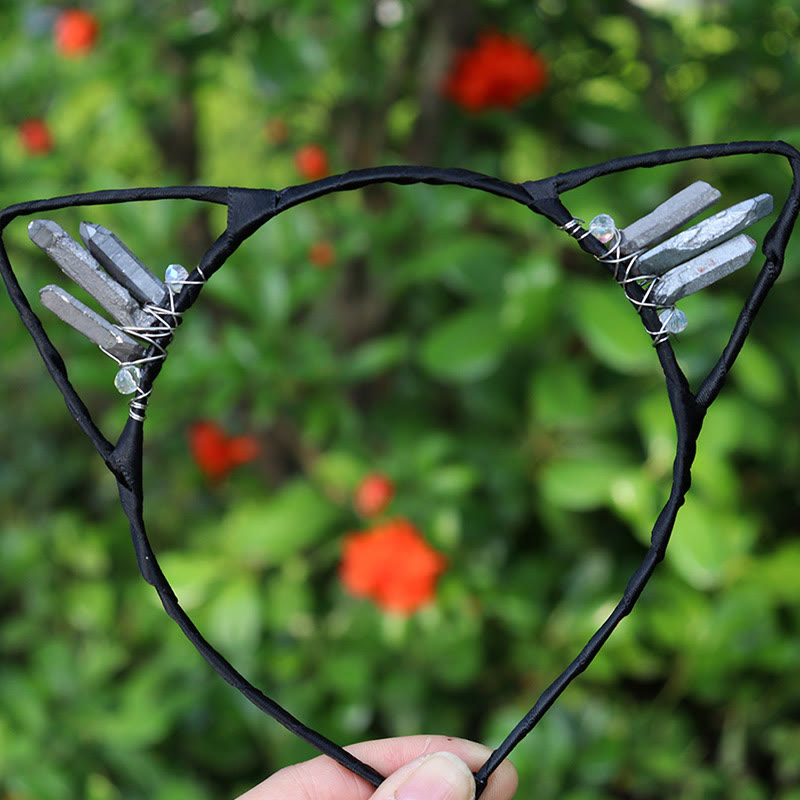 Serre-tête avec oreilles de chat en cristal électrolytique Olivenorma