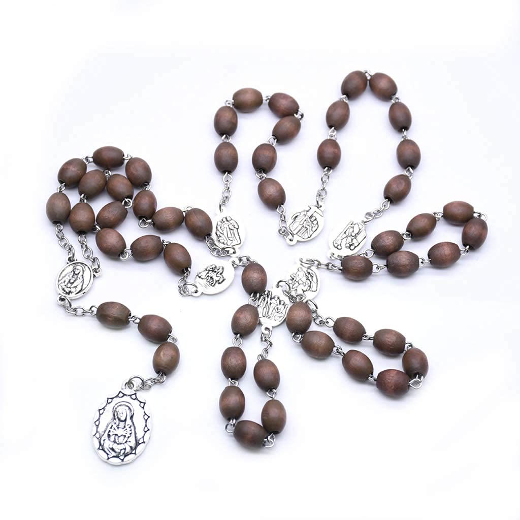 Collier chapelet catholique en perles de bois Olivenorma