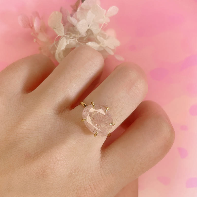 Bague à cinq griffes en quartz fraise naturel Olivenorma