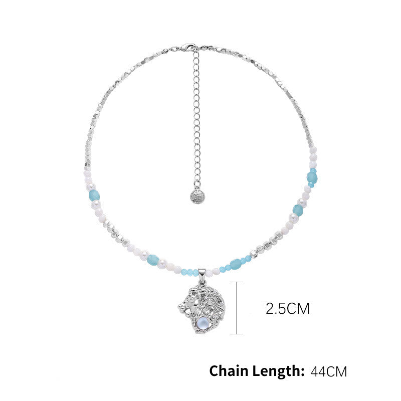 Collier pendentif en alliage avec pierre de lune et zodiaque Olivenorma