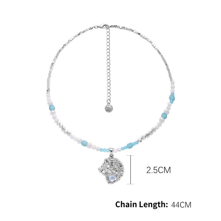 Collier pendentif en alliage avec pierre de lune et zodiaque Olivenorma