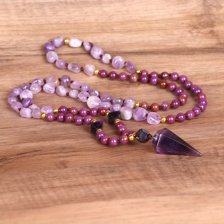 Collier Mala en perles de jade violet améthyste naturel Olivenorma