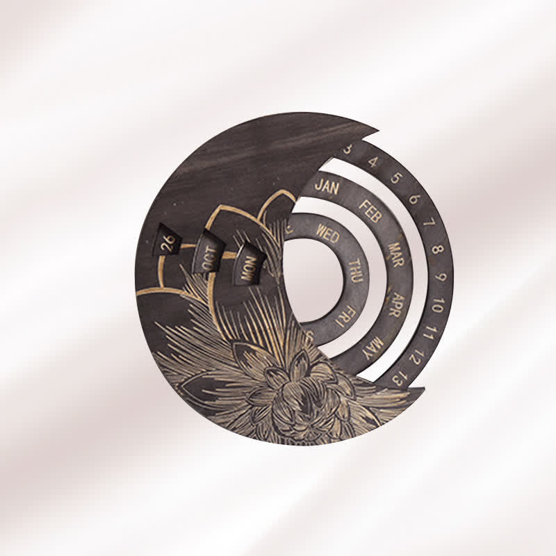 Calendrier perpétuel en forme de croissant de lune en bois avec cercle Olivenorma pour décoration murale