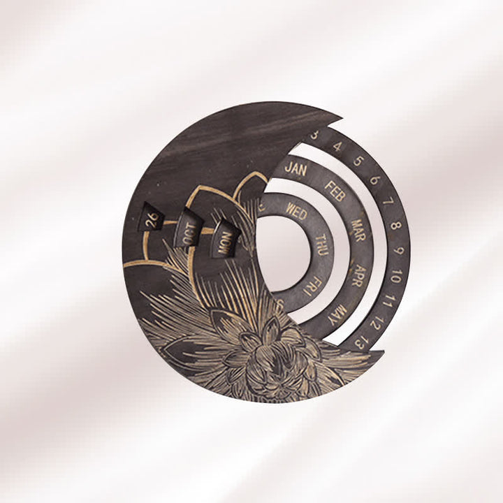 Calendrier perpétuel en forme de croissant de lune en bois avec cercle Olivenorma pour décoration murale