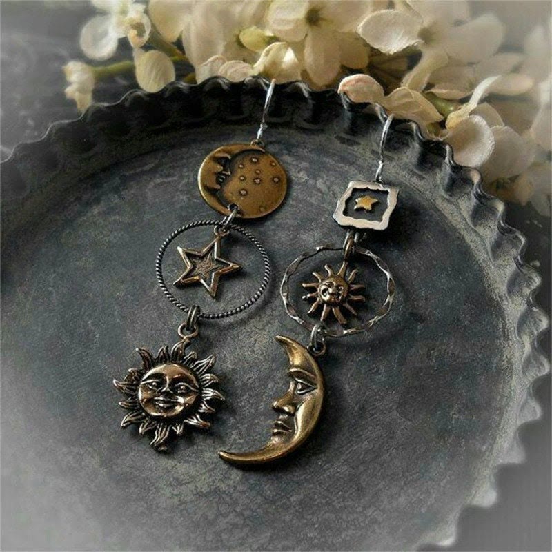 Boucles d'oreilles pendantes Olivenorma Face Sun Moon Boucles d'oreilles bohèmes