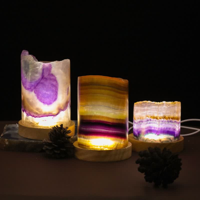 Lampe cylindrique en cristal de fluorite naturelle Olivenorma