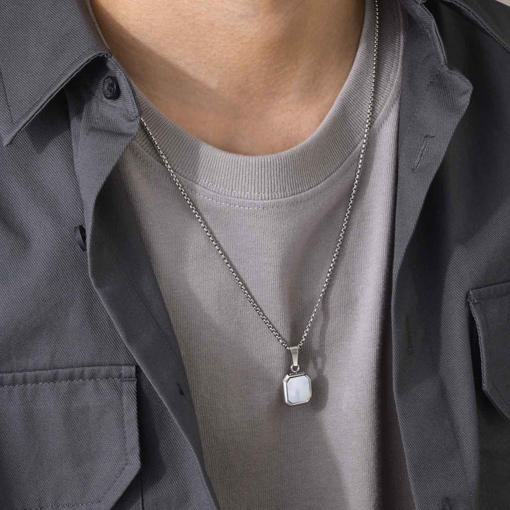Collier long à chaîne pour homme avec pendentif carré Olivenorma