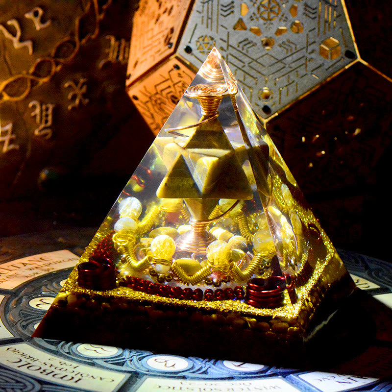 Olivenorma Merkaba Cube de Métatron Oeil de Tigre Tour de Citrine Pyramide d'Orgone