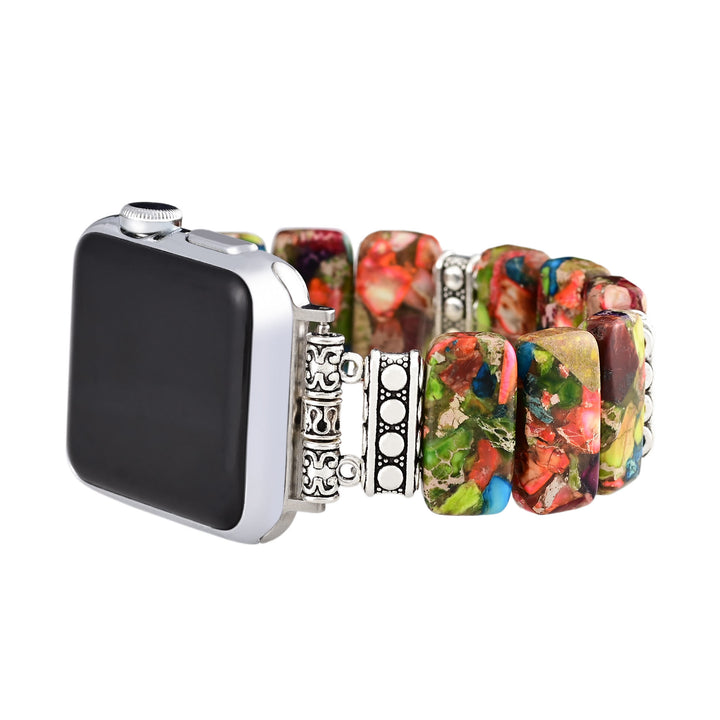 Bracelet de montre Apple en corde élastique rectangulaire avec perles turquoise Oyster Olivenorma