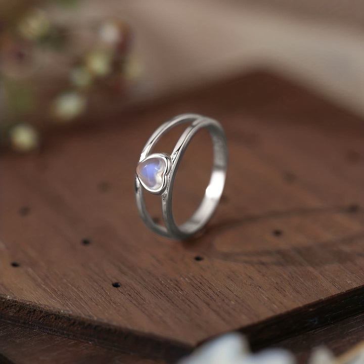 Bague en argent 925 en forme de cœur avec pierre de lune naturelle Olivenorma