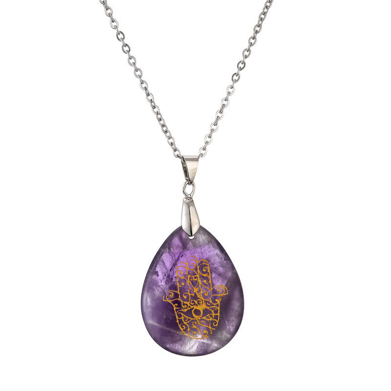 Collier pendentif Hamsa en cristal naturel en forme de goutte Olivenorma
