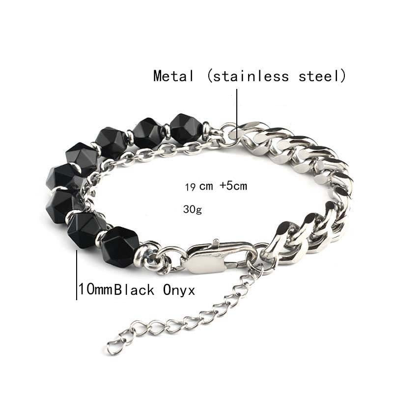 Bracelet en acier inoxydable avec onyx noir à facettes et œil de tigre Olivenorma