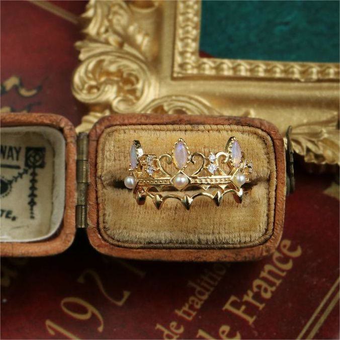 Bague Couronne Raiponce avec Perles d'Eau Douce et Opalite Olivenorma