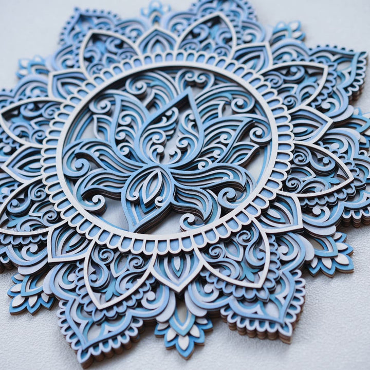 Peinture murale 3D Mandala Lotus Bleu Olivenorma