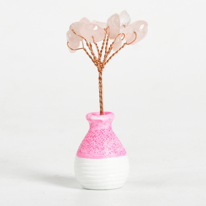 Vase en cristal rose avec arbre de vie et pierres précieuses décoratives Olivenorma