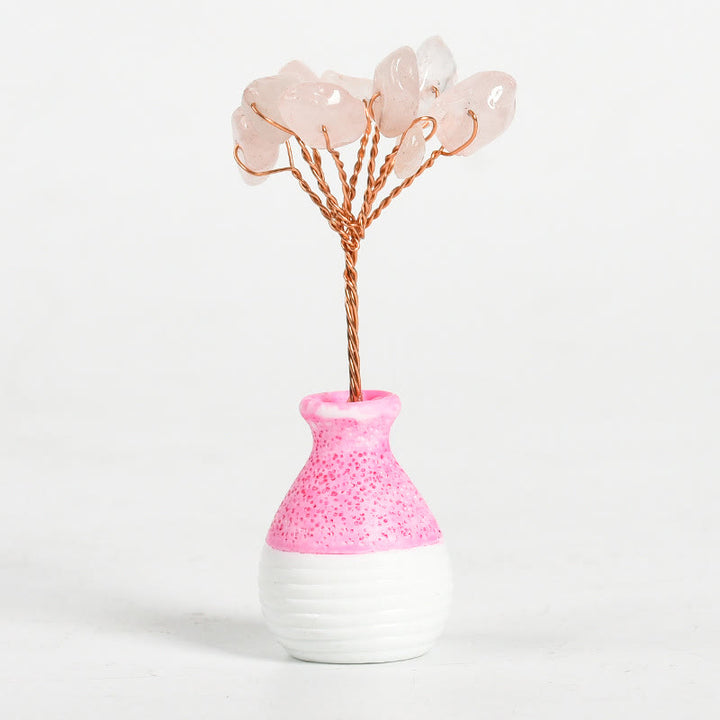 Vase en cristal rose avec arbre de vie et pierres précieuses décoratives Olivenorma