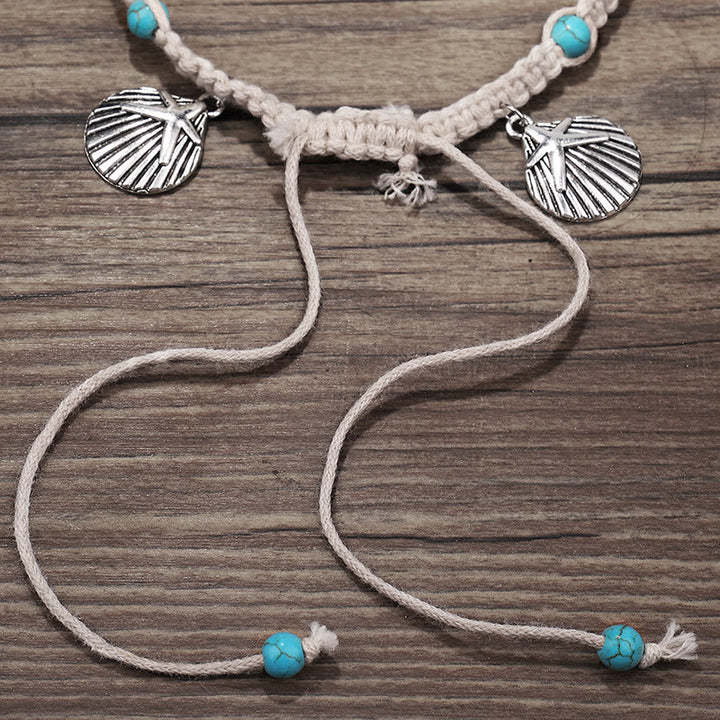 Bracelet de cheville à breloques en forme d'étoile de mer turquoise Olivenorma