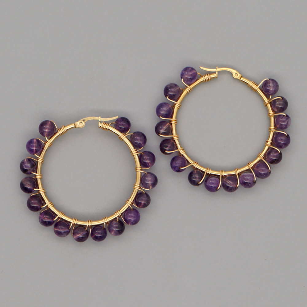Boucles d'oreilles créoles larges en perles de cristal naturel Olivenorma Boho
