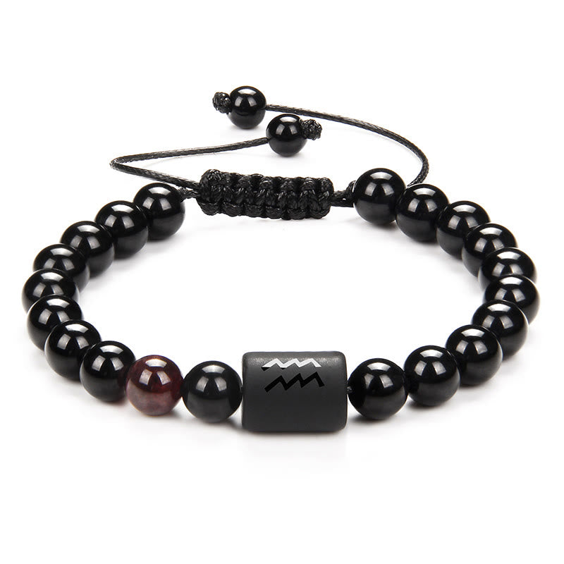 Bracelet tissé pour homme en onyx noir naturel avec signe du zodiaque Olivenorma