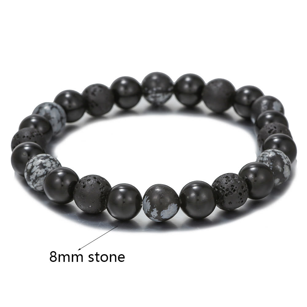 Bracelet pour homme en perles de pierre de lave, obsidienne flocon de neige et onyx noir Olivenorma