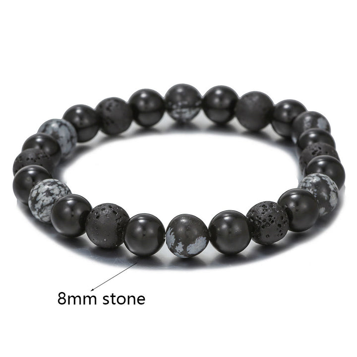 Bracelet pour homme en perles de pierre de lave, obsidienne flocon de neige et onyx noir Olivenorma