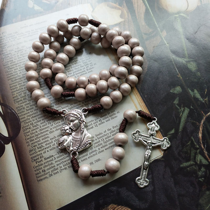 Collier avec pendentif en croix de la Vierge Marie en bois de 10 mm Olivenorma