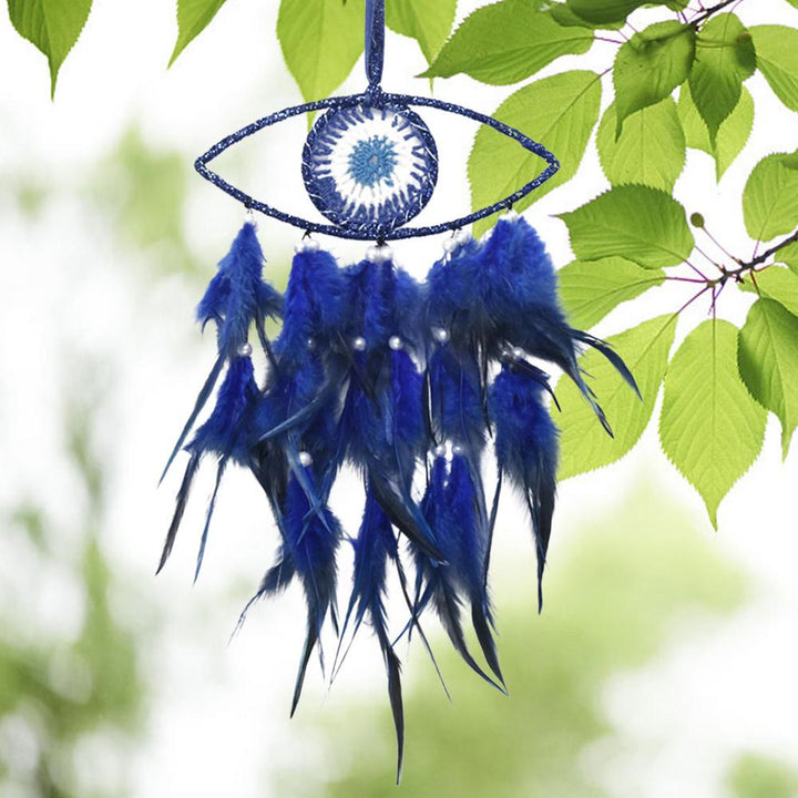 Attrape-rêves en plumes bleu mauvais œil Olivenorma