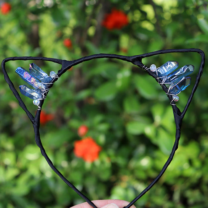 Serre-tête avec oreilles de chat en cristal électrolytique Olivenorma