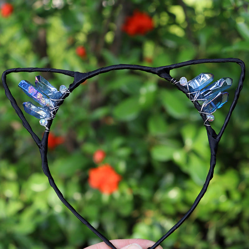 Serre-tête avec oreilles de chat en cristal électrolytique Olivenorma