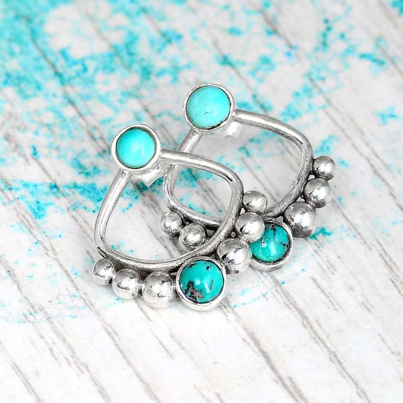 Boucles d'oreilles à tige en perles rondes turquoise Olivenorma