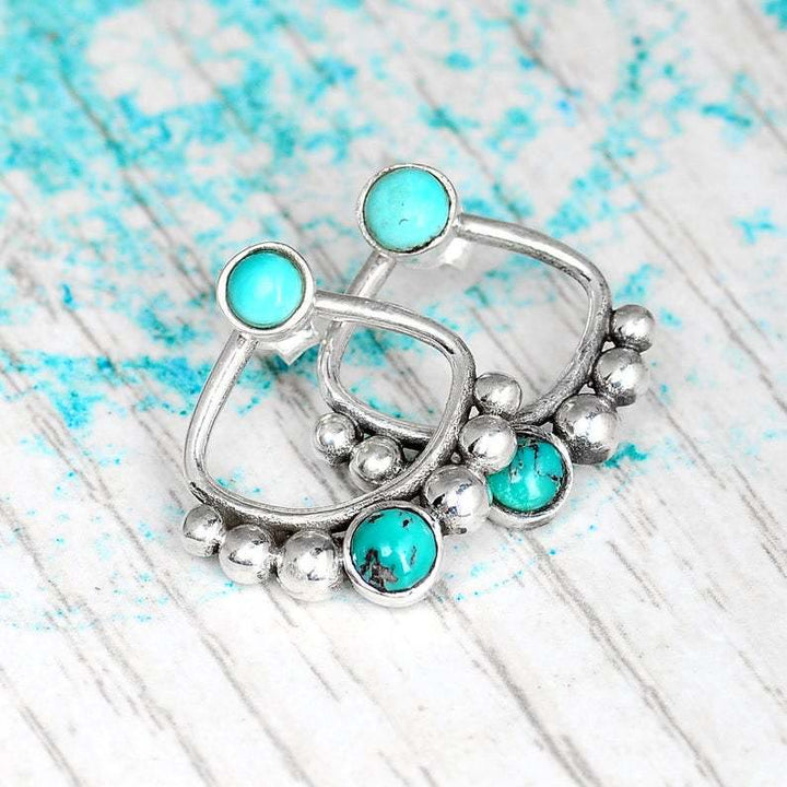Boucles d'oreilles à tige en perles rondes turquoise Olivenorma