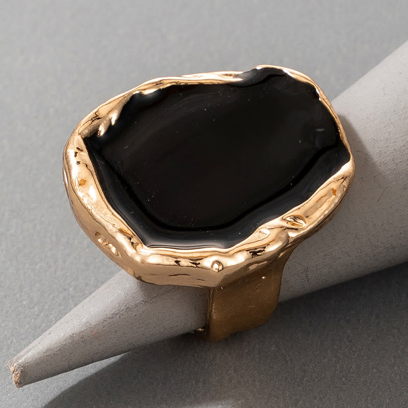 Bague ajustable en résine à bords dorés irréguliers exagérés Olivenorma