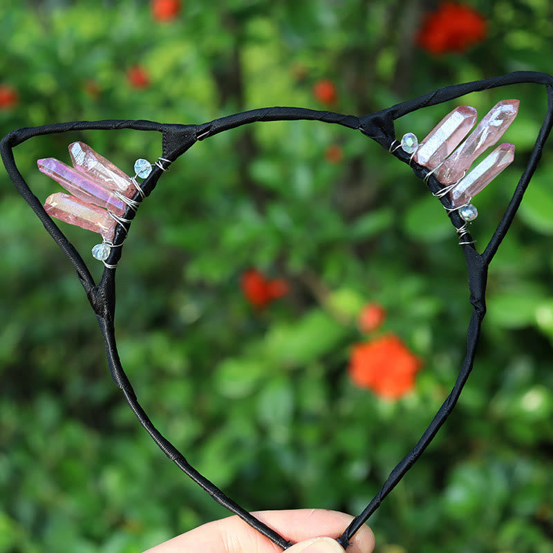 Serre-tête avec oreilles de chat en cristal électrolytique Olivenorma