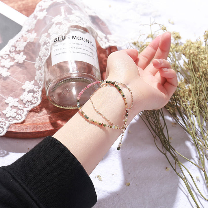 Bracelet double fin en cuivre plaqué or et tourmaline Olivenorma