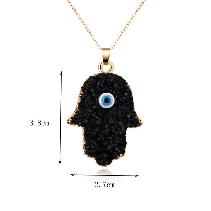 Collier Olivenorma Hamsa Evil Eye Obsidian Cristal Clair