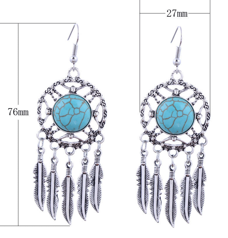 Boucles d'oreilles à pompons en plumes turquoise style bohème Olivenorma - image 7